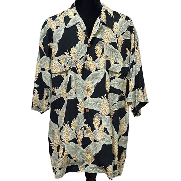 Tommy Bahama Palm Leaf Aloha Shirt Tropical Hawaiian Vacation Large - Picture 1 of 5